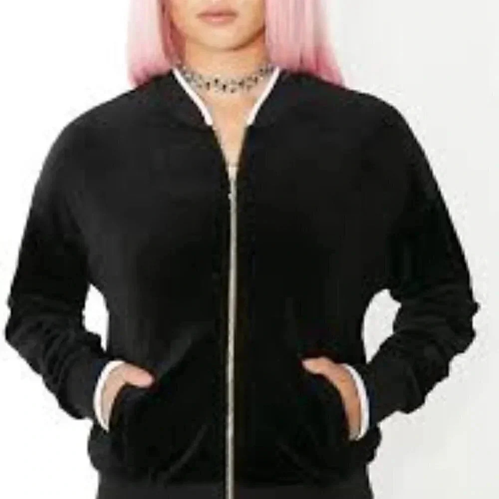 Juicy Couture Black Label Retro Y2K Black Velour Track Jacket Size Small